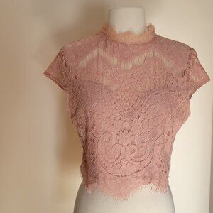 Lock and Key | Blush Pink Lace Crop Top | Size Large